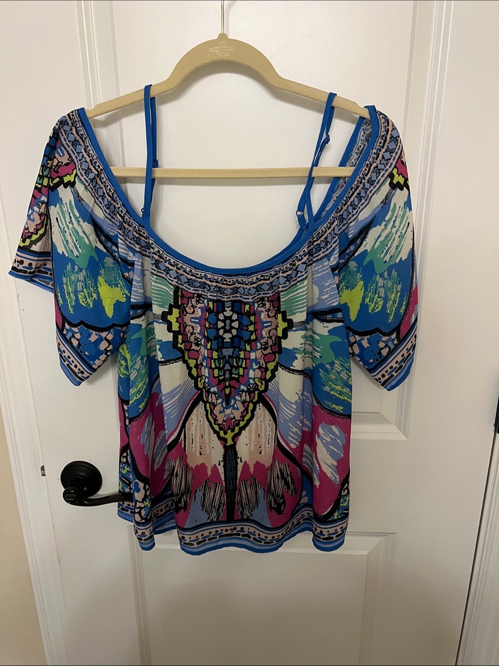 Flying Tomato Multicolor Cold-Shoulder Camisole with Blue Straps